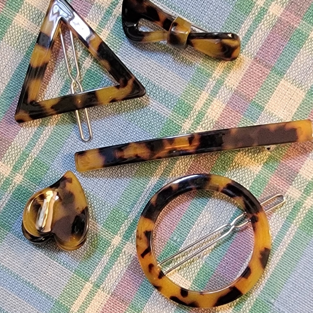 🐢 5 PC Resin Tortoise Shell Barrettes NWOT - Picture 1 of 2